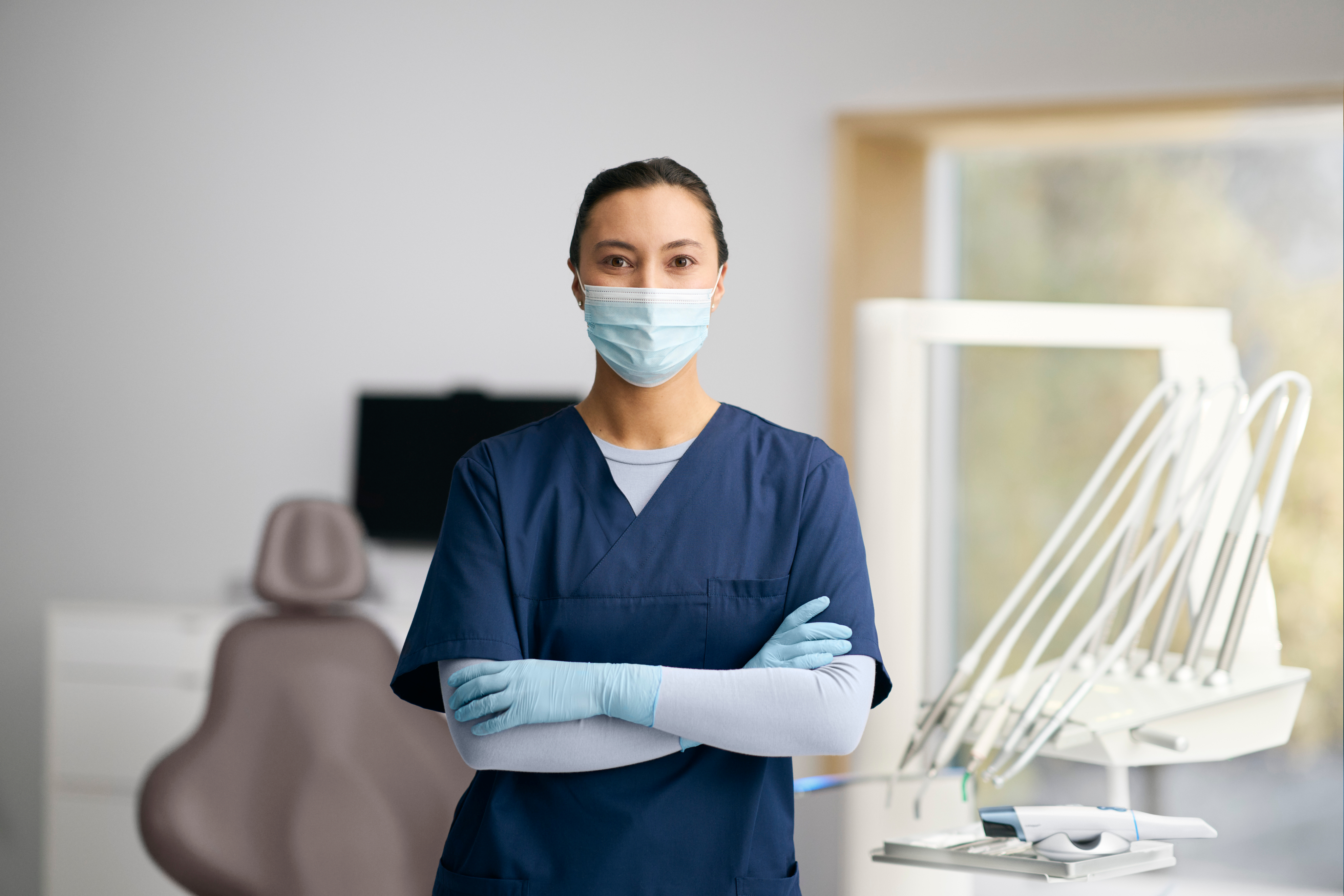 Dentist in modern dental office
