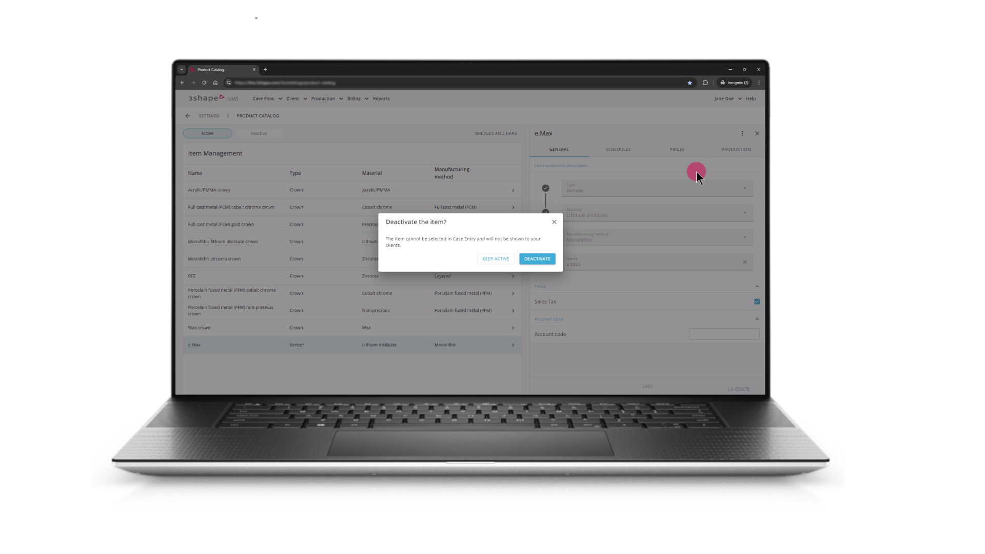 LMS product catalog item deactivation
